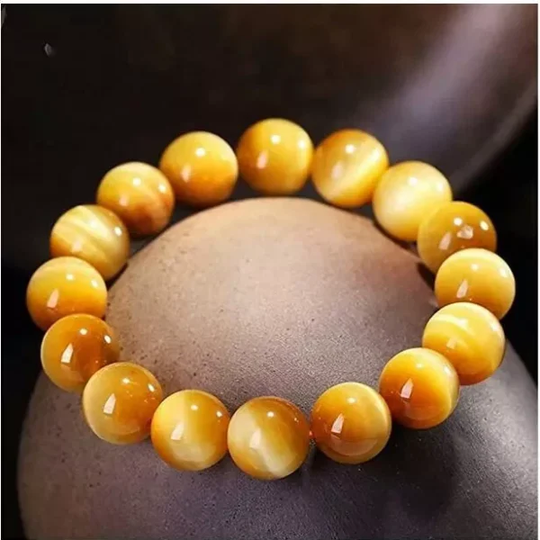 16mm Natural Gold Yellow Tiger Eye Gemstone Crystal Round Bead Bracelet AAAA